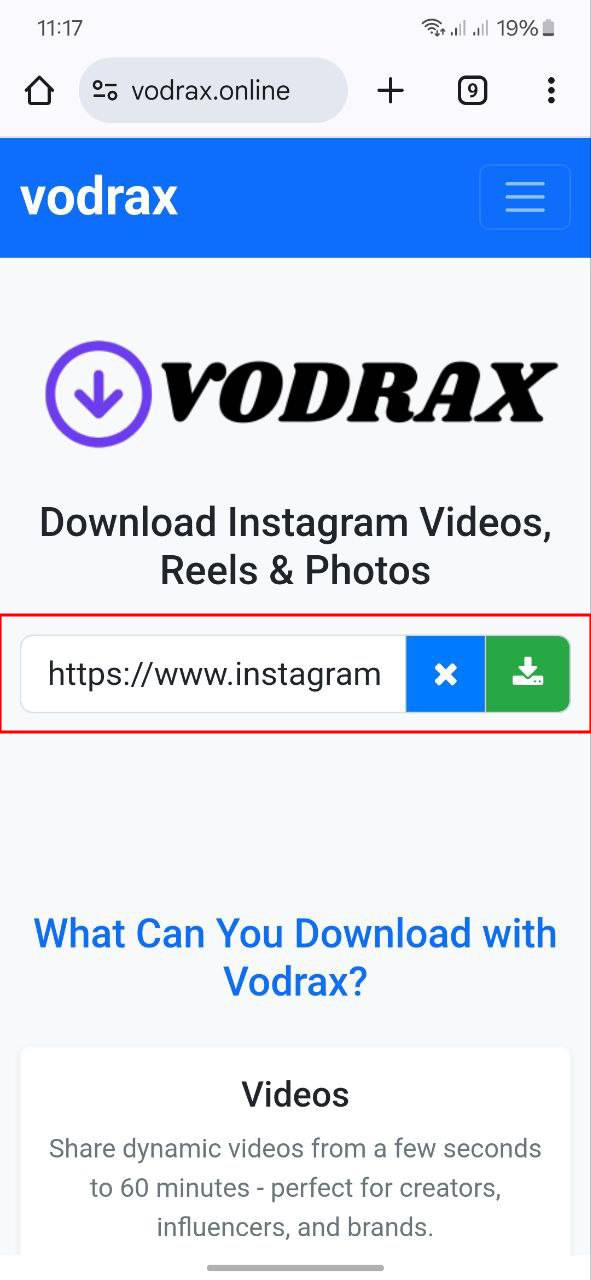 Paste URL into Vodrax